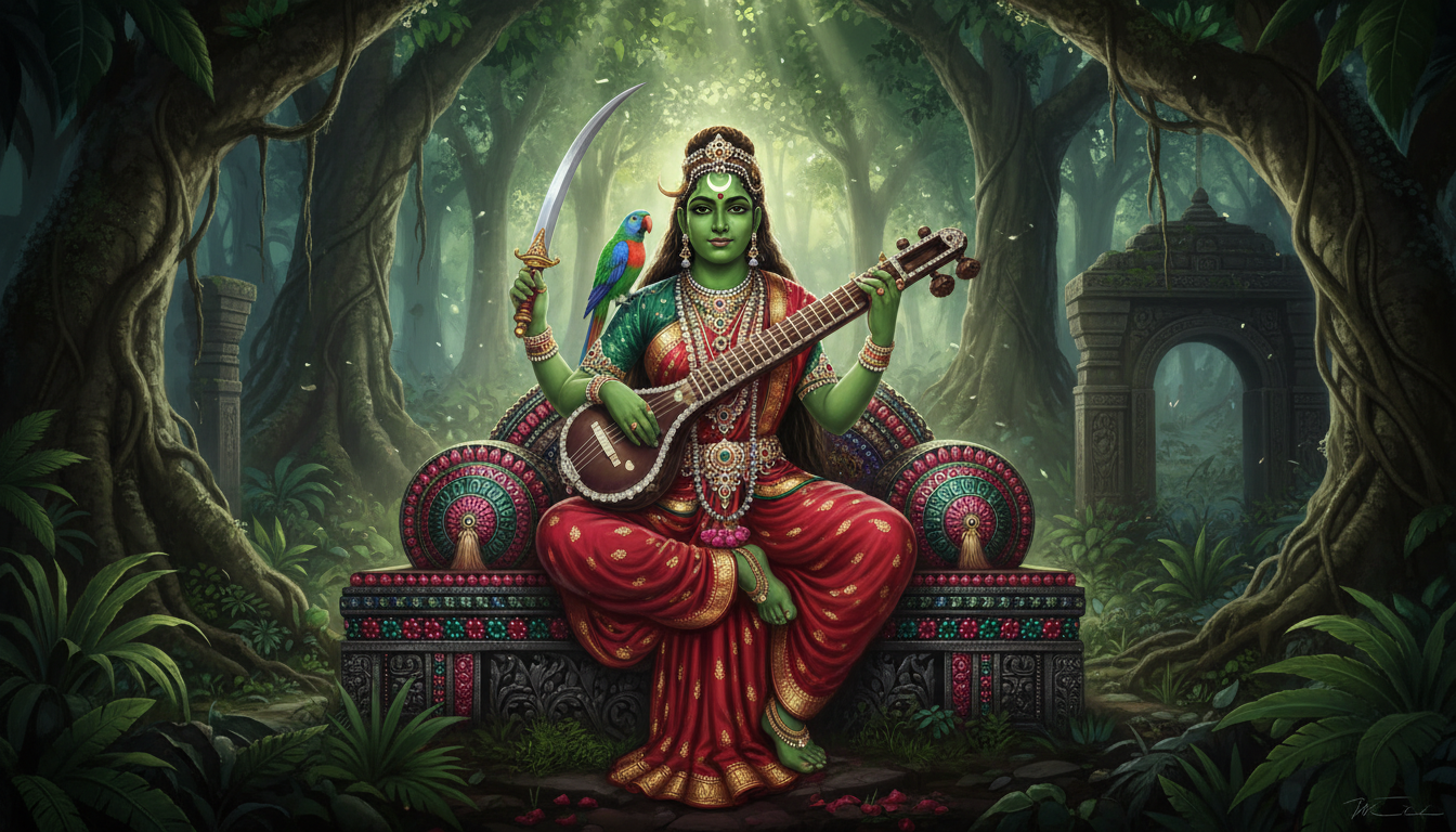 Download 8K Divine Art: The Emerald Muse of the Sacred Wilds