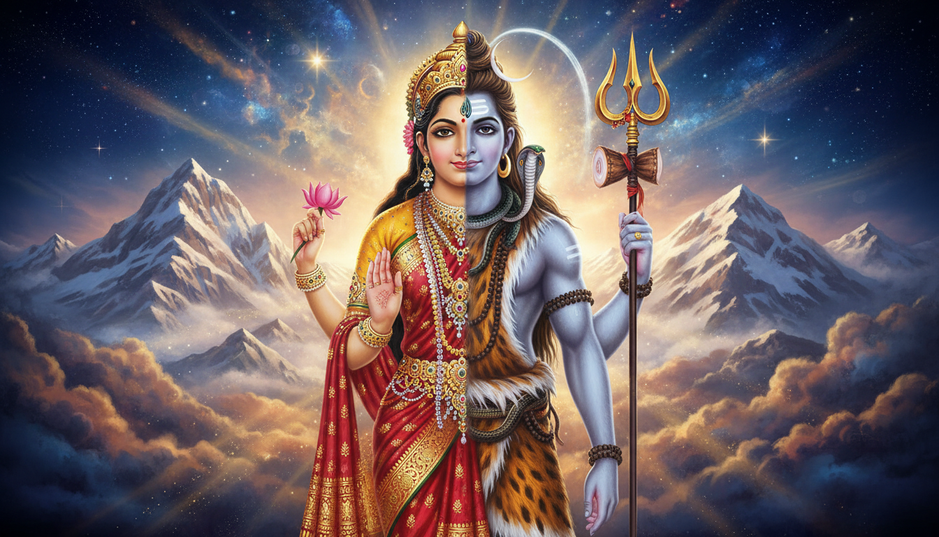 8K Divine Art: The Eternal Equilibrium: Ardhanarishvara