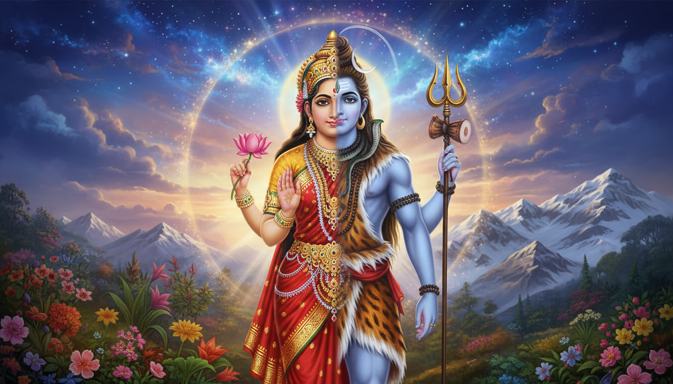 8K Divine Art: The Sacred Union: Ardhanarishvara