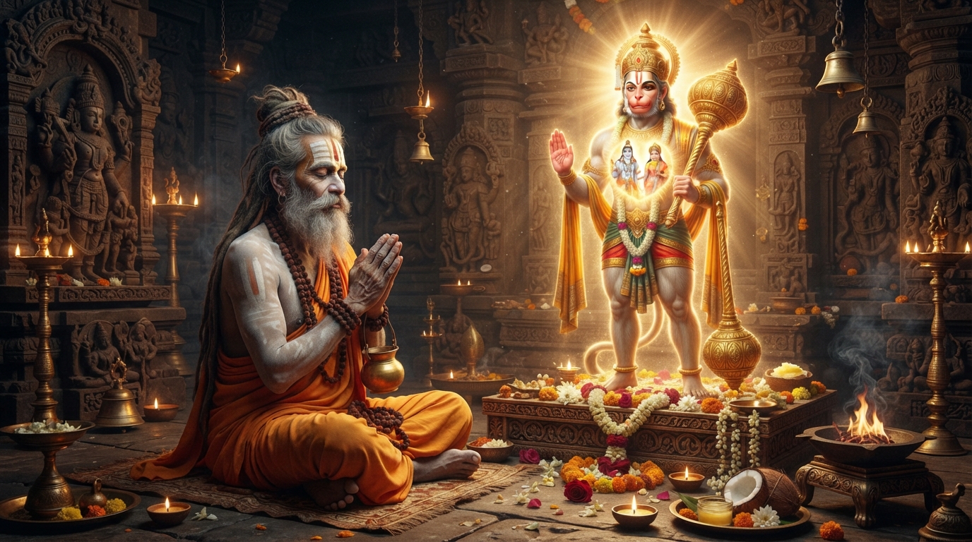 Divine worship - Hanuman chalisa padhne ke niyam and puja setup with Lord Hanuman
